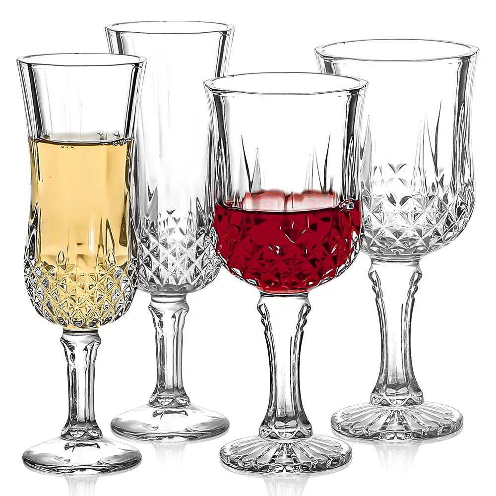 Винтажные бокалы с алмазным тиснением, бокалы для шампанского, бокалы для красного вина
