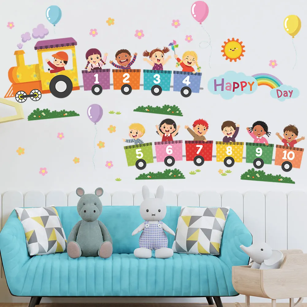 Wholesale 3D Cartoon Train Wall Sticker Self-adhesive Children's Room  Kindergarten Cute Sticker Home Decoration PVC Wall Sticker, image size:1001x1001