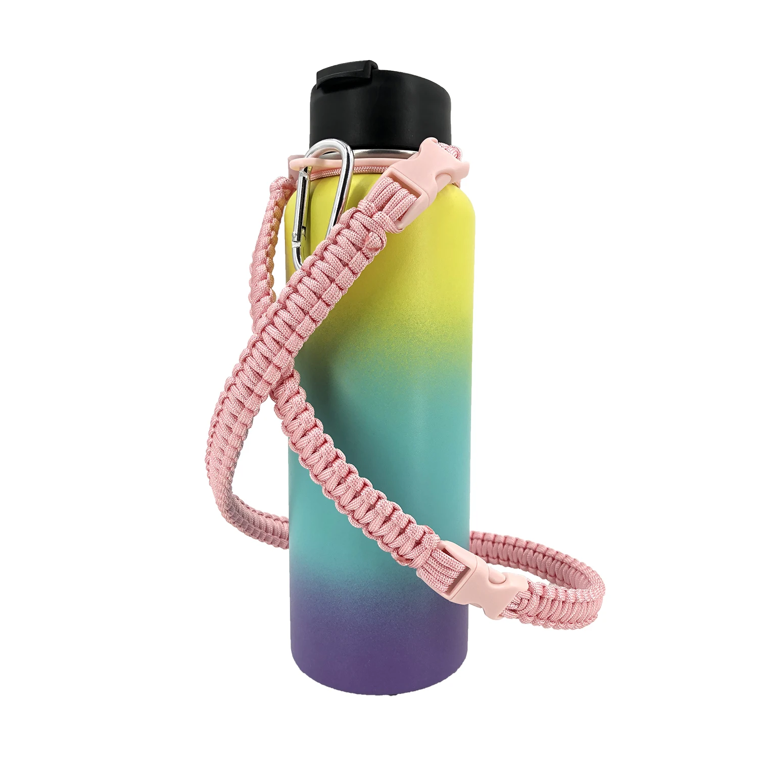 Colorful Polyester Paracord Weave Handle Outdoor Ring Buckle Same Type Water Bottle Holder Wide Mouth Camping Accessories