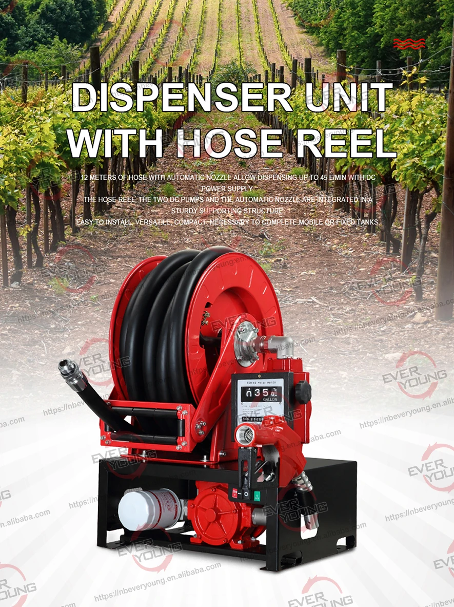 Fuel hose reel dispenser unit with
