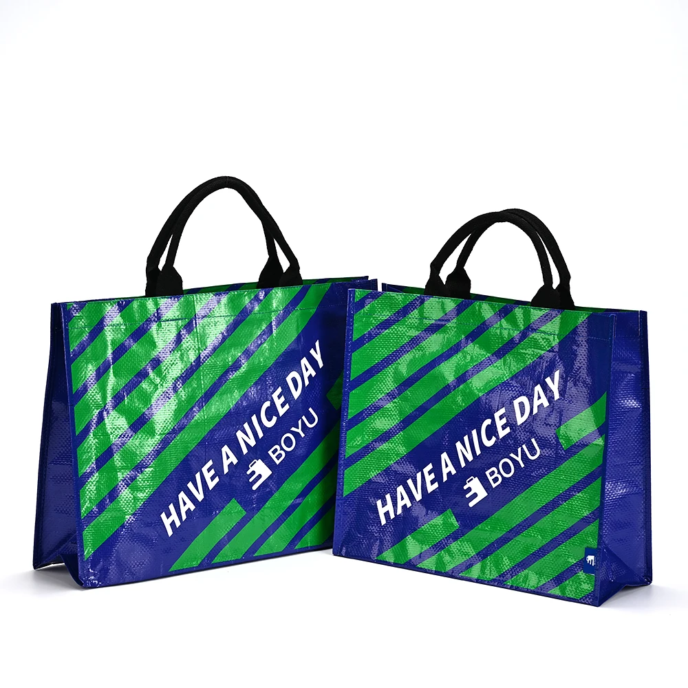 Promotional Grocery Coated Recycled Laminated PP Woven Bag Customized Printing PP Woven Tote Shopping Bag with Double Handle factory