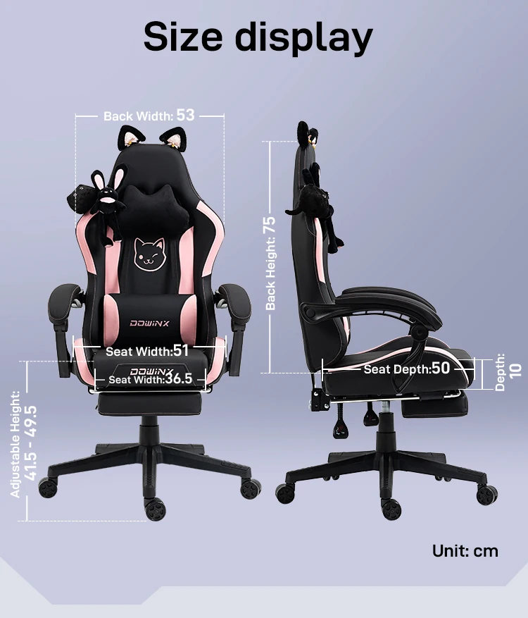 Black Pink Cute Gaming Chair With Cat Ears Ergonomic Computer Chair