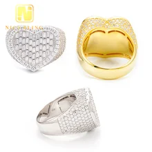 New Design Hip Hop Style Moissanite Jewelry Heart Shape Ice Out Custom Ring 925 Sterling Silver Diamond Rings Women Men