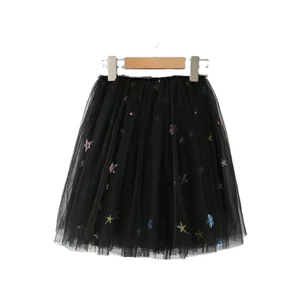 Customizable New Style Tulle Waist Dress Embroidery Star Sequin Pure Cotton Inside Girl Ball Gown