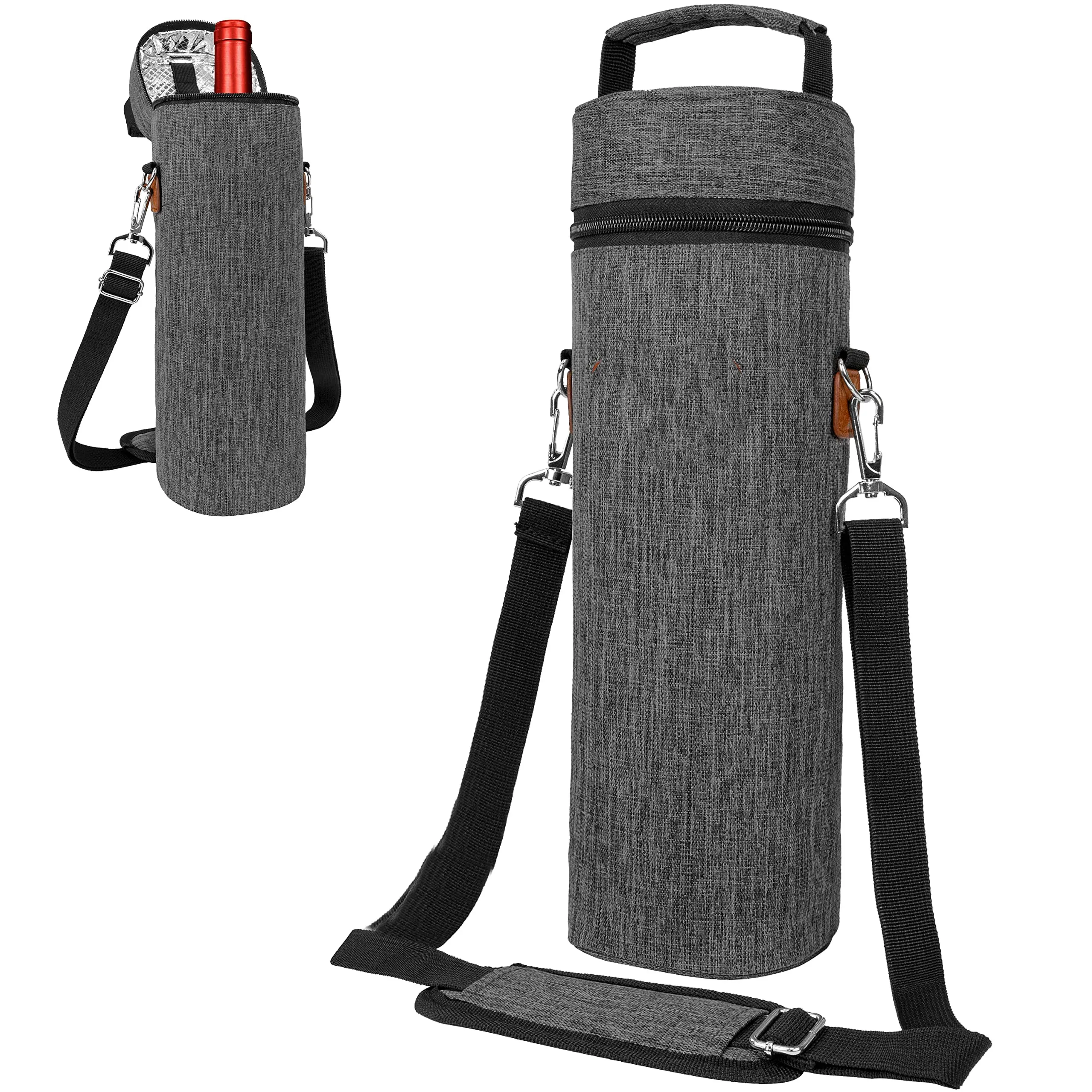 Custom Portable Single Bottle Wine Tote Cooler Bag With Shoulder Strap