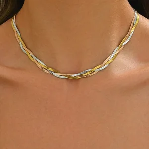 Women's European American Trendy Multi-layer Woven Stainless Steel Necklace Classic Simple Light Luxury Fashion