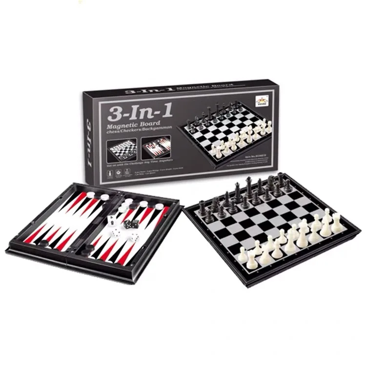 Vintage LEON 3 in 1 CHESS CHECKERS BACKGAMMON Magnetic Games