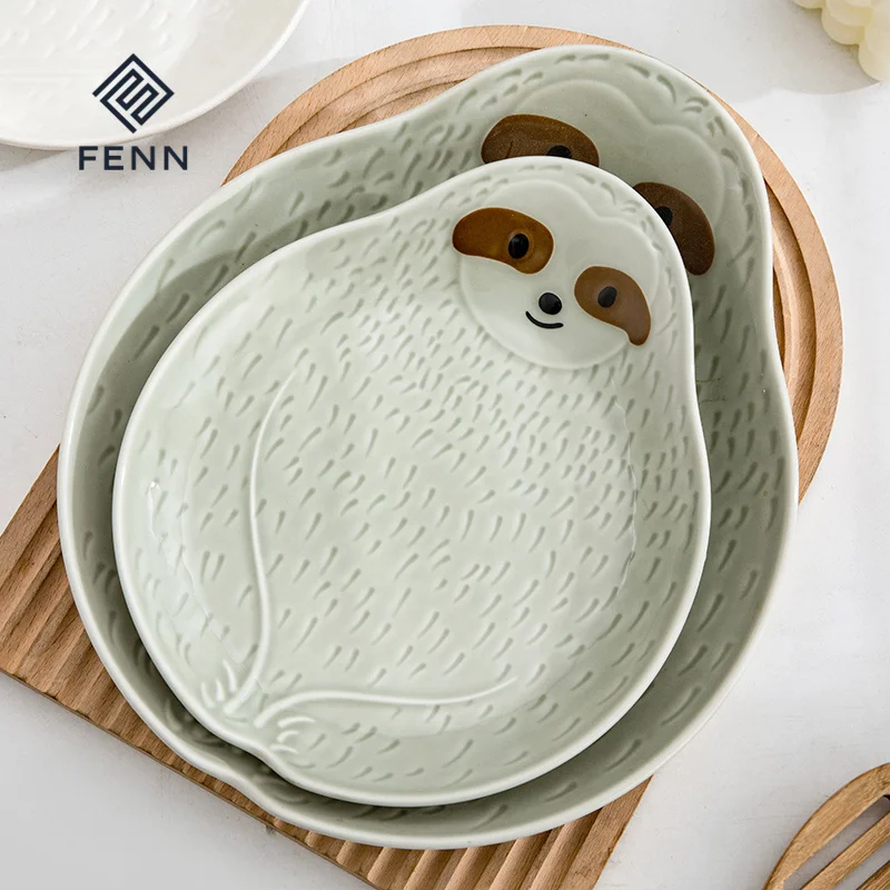 product fenn creative design cartoon animal shape salad plate handpainted safe children breakfast cute ceramic kid plate-61