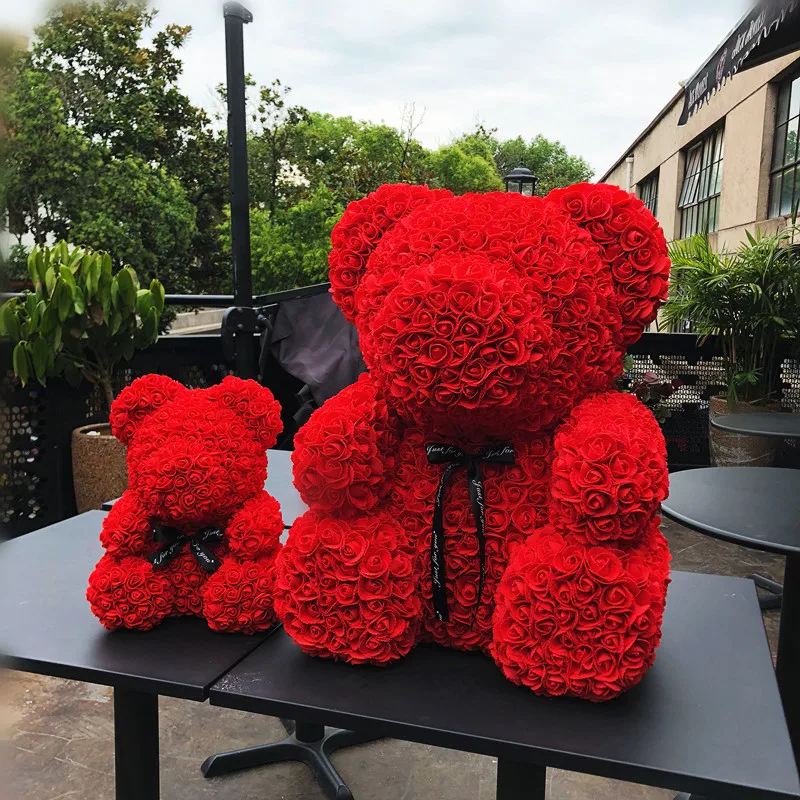 C-BE001 HOT Valentines Day Gift 25cm Foam Red Rose Teddy Bear Artificial  Rose Bear Gift for Women Valentines Gift