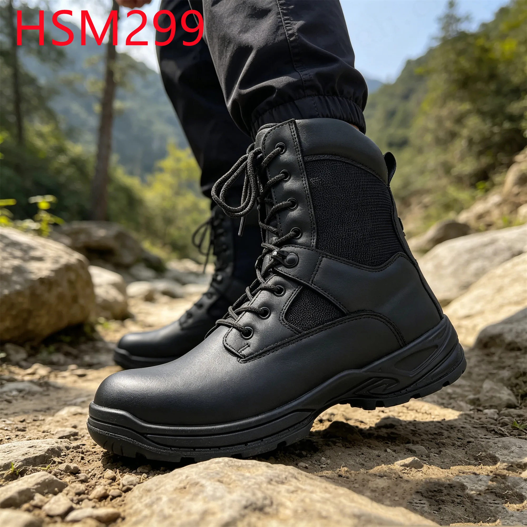 YYR,Practical Training Full Grain Leather Combat Boots Field-ready Super Shock Absorption Outsole Black Tactical BootsHSM299