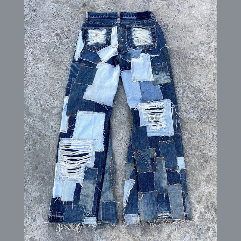 DiZNEW wholesale jeans manufacturer Men's straight leg denim jeans wholesale patchwork jeans supplier