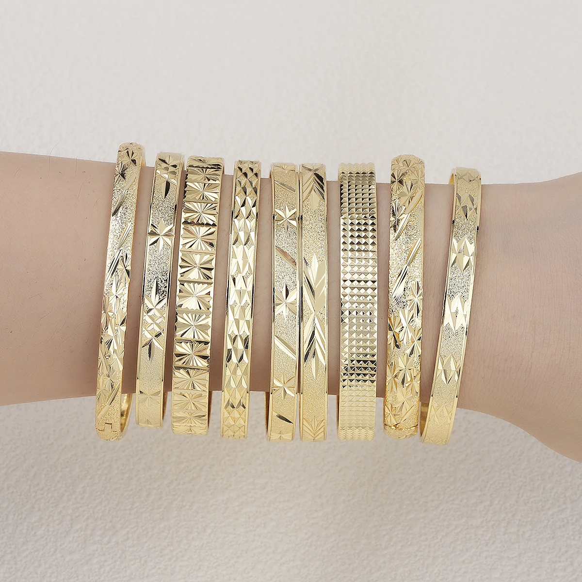 JXX Wide Bangle Engrave Design Brass 24k Gold Plated