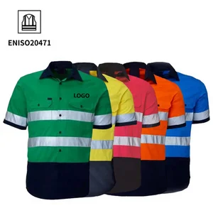 Custom High Visibility Polyester Cotton Industrial Mining Construction Reflective Uniform Worker Workwear Hi Vis Safety Shirt