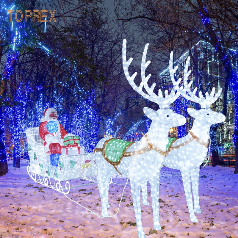 Acryl Weihnachtsmann-schlitten Mit Rentieren In Lebensgröße Outdoor Wasserdichte Led-weihnachtsbeleuchtung Ip65-zertifiziert