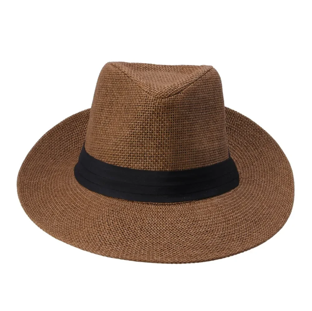 Hot Fashion Summer Casual Unisex Beach Trilby Large Brim Jazz Hat Panama Paper Straw Women Men Cap With Black Ribbon