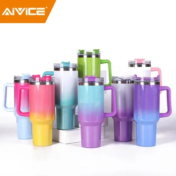 Gradient paint 40oz Wide Mout car mug 304 stainless steel straw ice tumbler controller water bottle with handle and straw