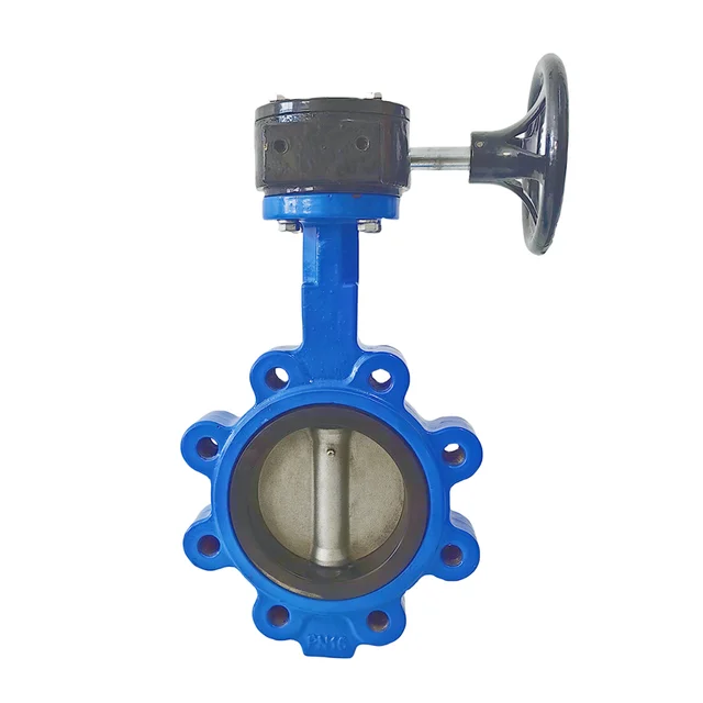 DIN standard ductile iron worm gear operated rubber seated lug type butterfly valve