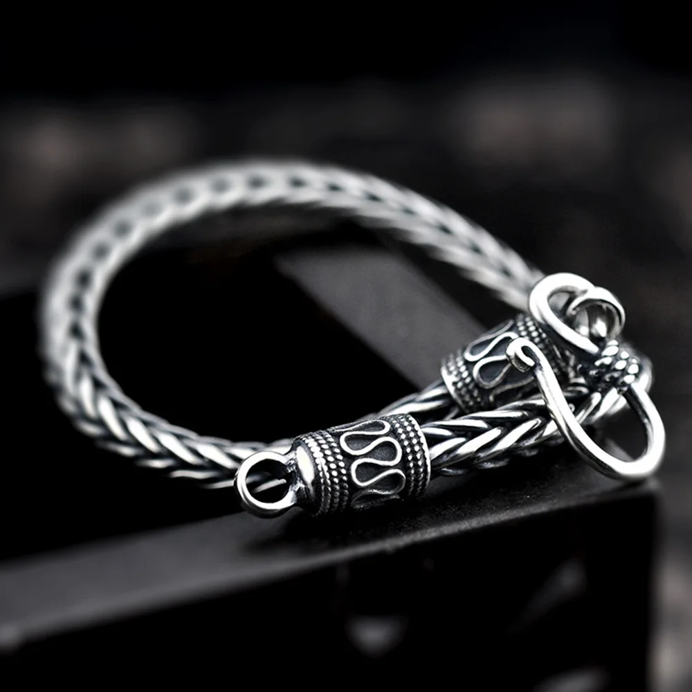 Handmade Sterling Silver Braided Bracelet - Viking Style Unisex, 8.5 Inches (Oxidized Finish) - View #5