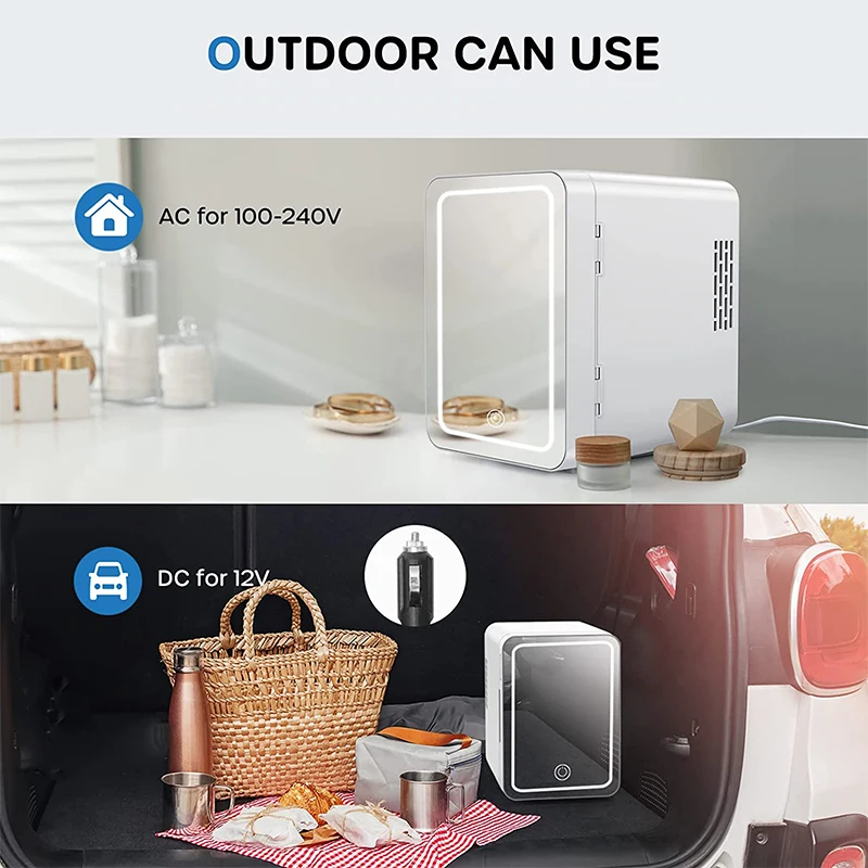 Portable 4L Mini Small Cosmetic Frigo Refrigerator Beauty Skin Care Makeup Mirror 12v Fridge Pink With Led Light for Bedroom