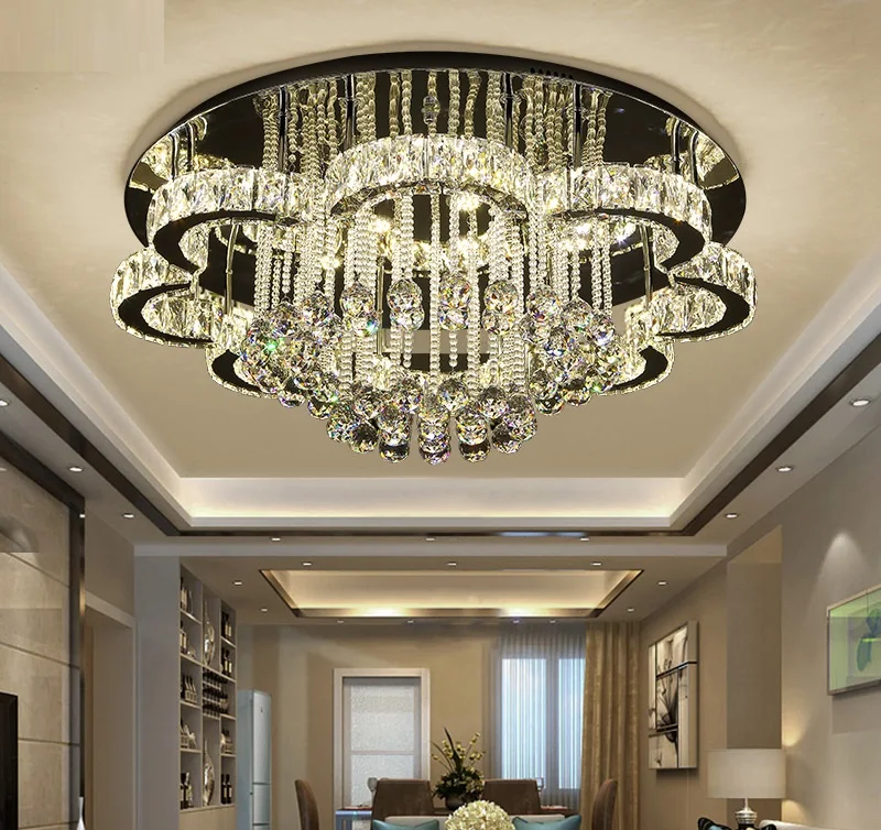 Modern Chandelier Crystal Glass Dimmable LED Ceiling Light With Remote Control 