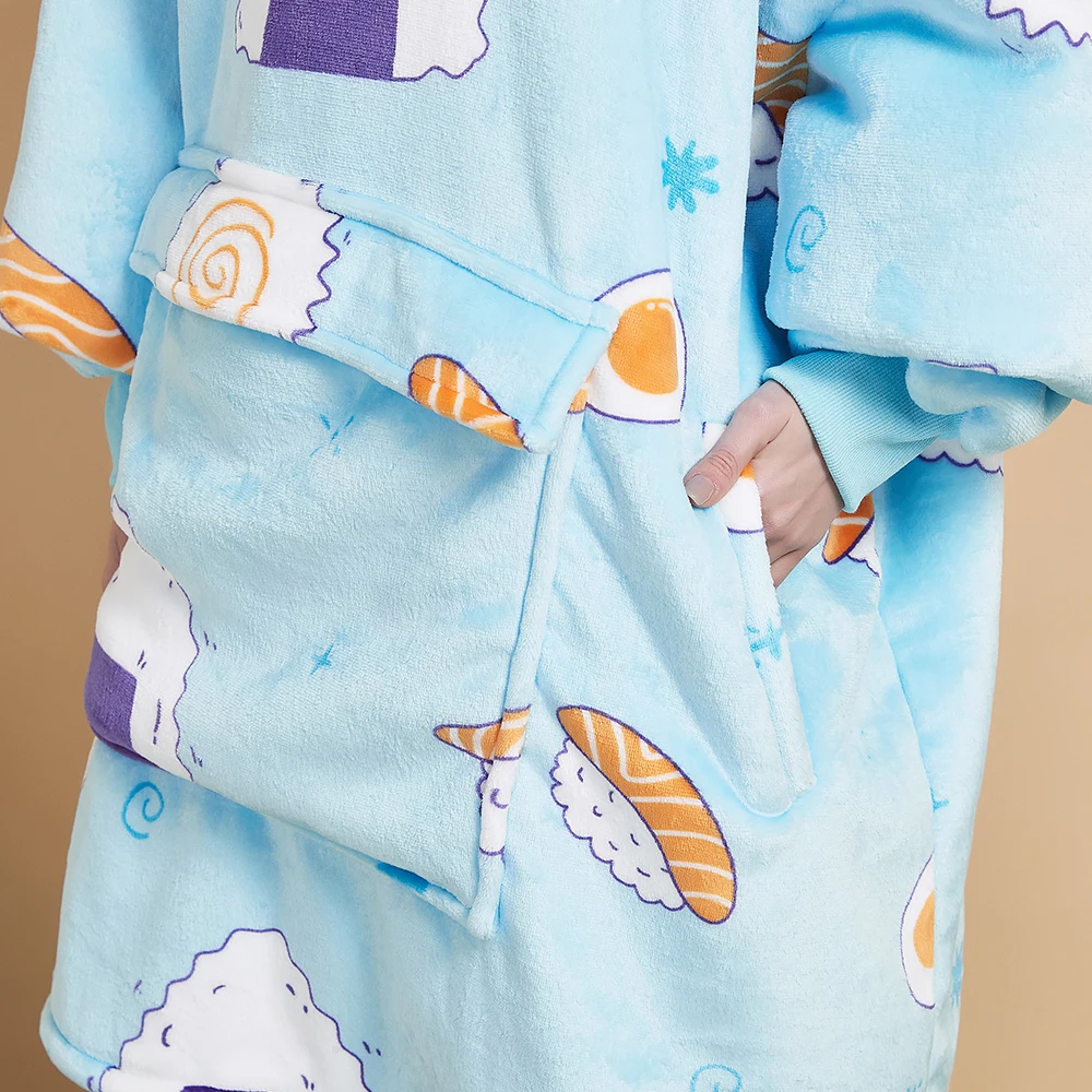 Super Warm Oversized Long Wearable Blanket Hoodie Sherpa Fleece Blanket With Pocket Cozy Blanket