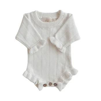 Custom Long Sleeves Infant Knitwear Newborn Baby Clothes Romper Cotton Knitted Baby Girl Ruffle Romper