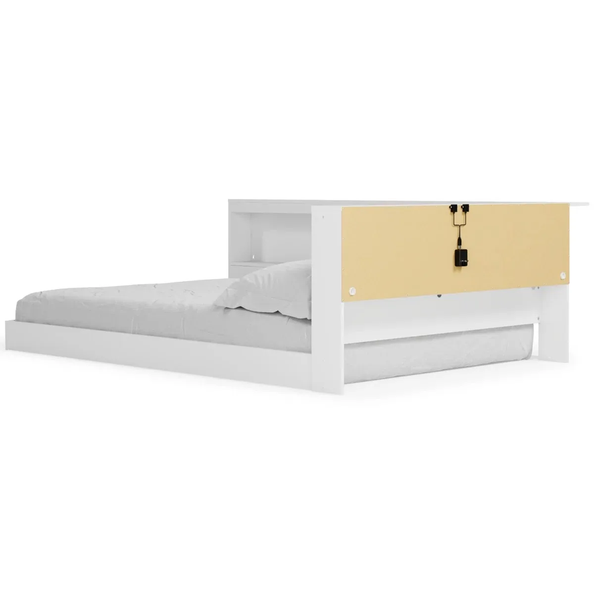 Mid century Modern Design USB Charging Ports Engineered Wood Chiliden Twin Bed Frames with Bookcase Storage