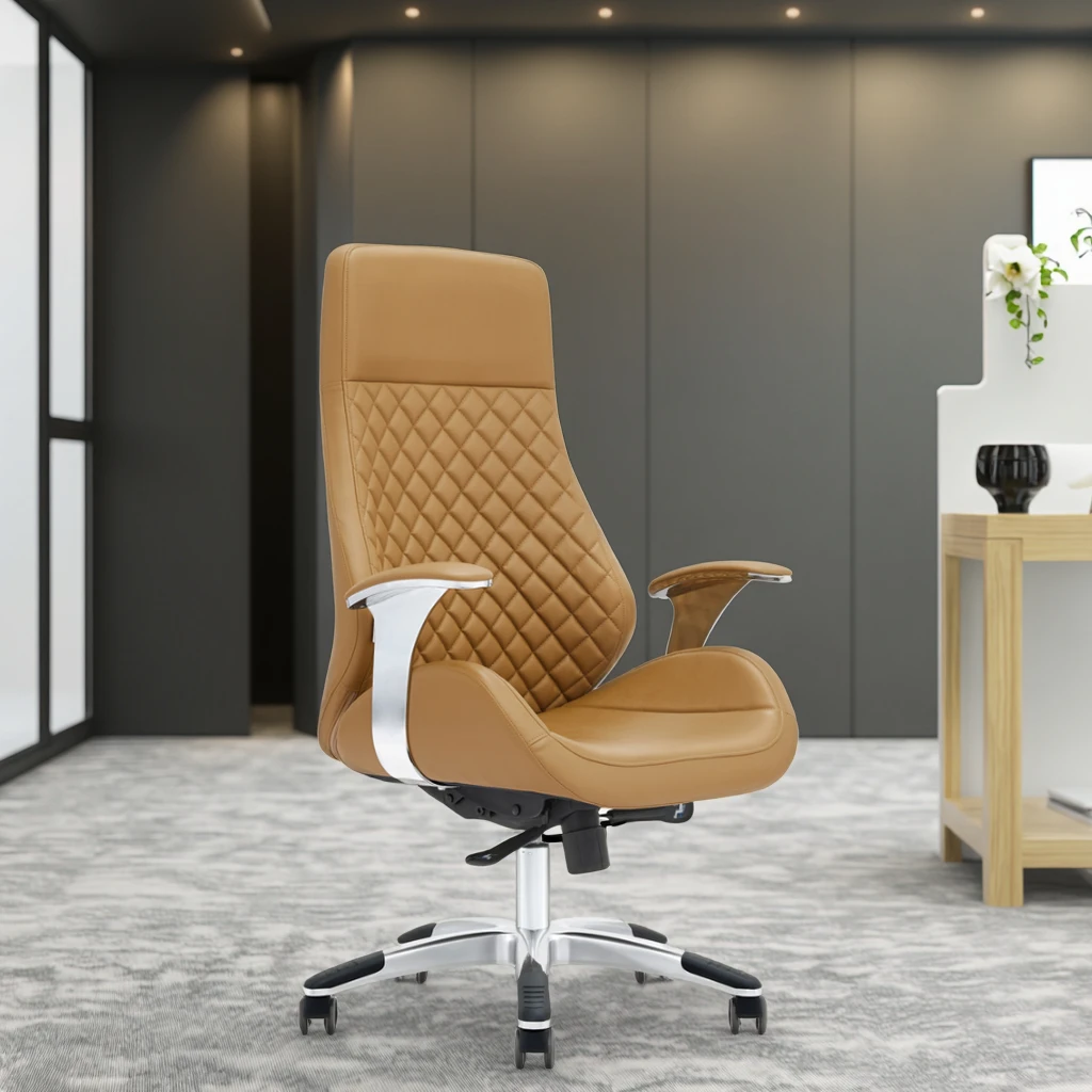 Modern Executive Chair Black+White Alloy Base PU Leather Surface Meeting Room Essential 6
