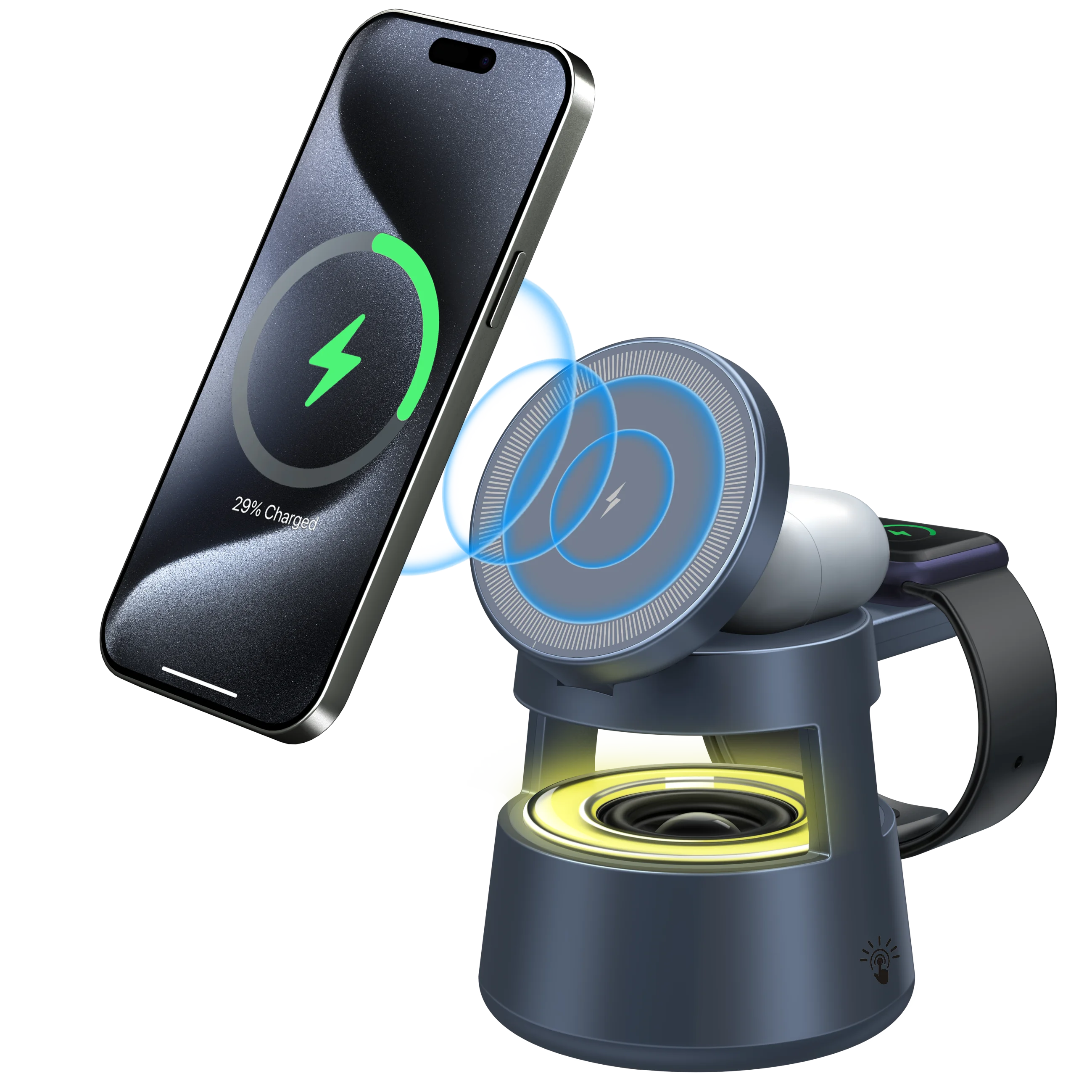 Newest 5 in 1 Wireless Fast Charger Stand with Speaker 3 in 1 Smart Light Desk Table Lamp Gift Night for Dorm Kids Adults