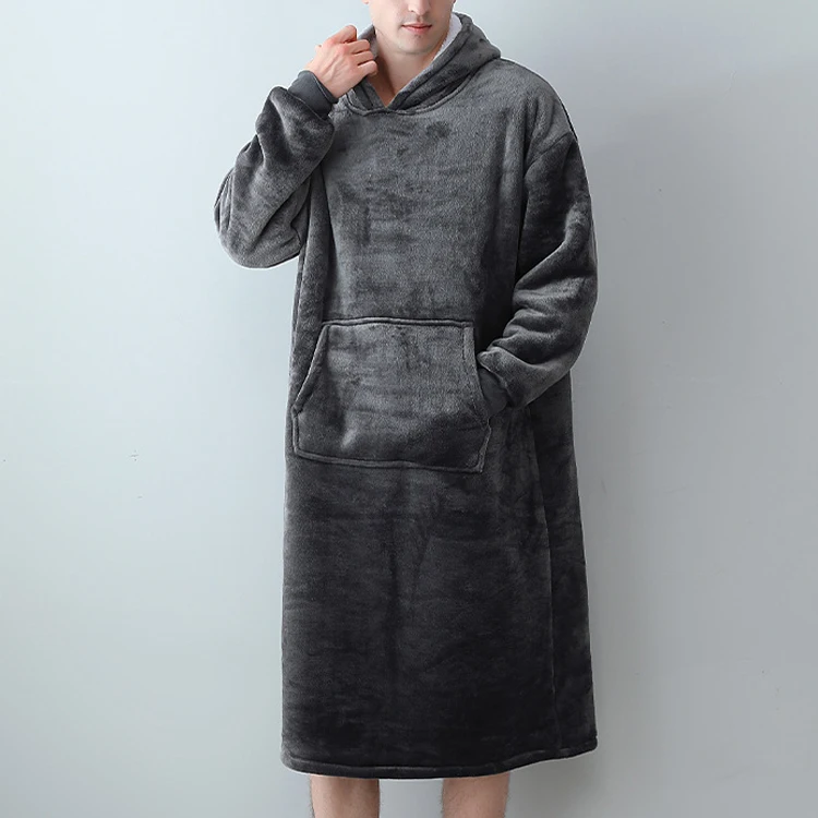 Amazon Supplier Women Hoodie Robe TV Blanket Plus Size Custom Long Men Sleepwear Bath Robe Nightgown