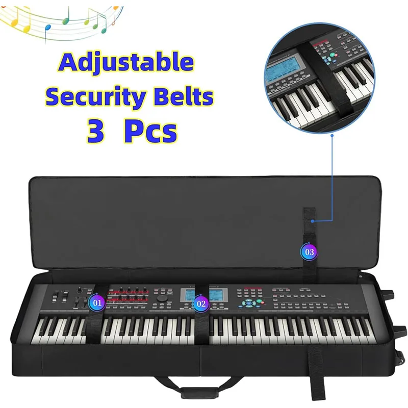 Rolling 88 Key Keyboard Case with Wheels Piano Bag with Handles & Shoulder Straps