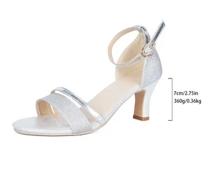 Women Plus Size High Heels Ladies Sandals Glitter Silver Heeled Pointed Sandals