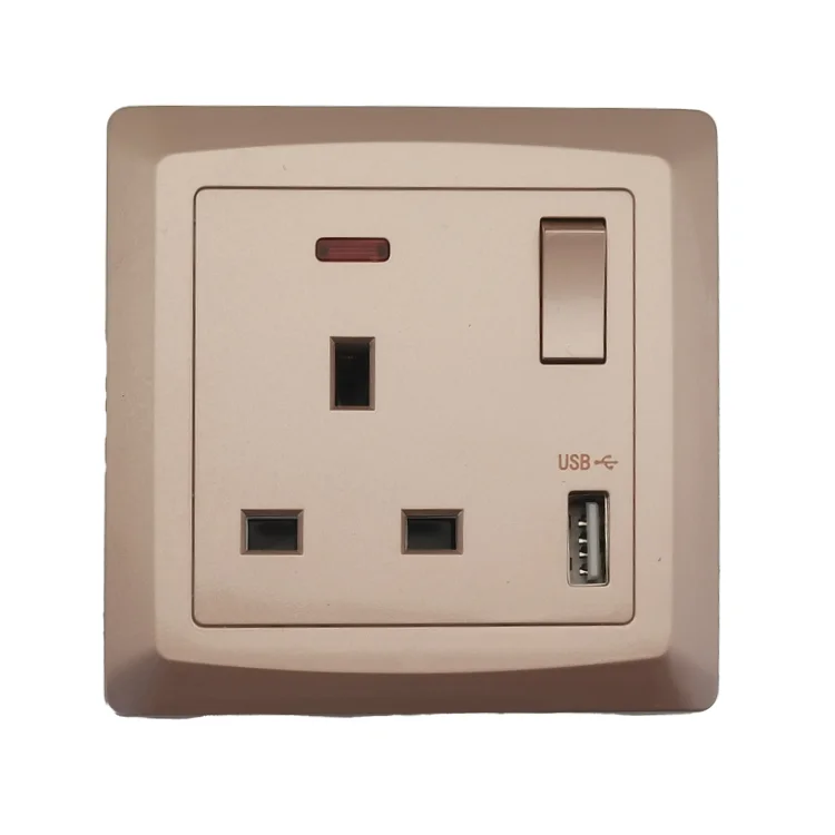 Good Quality Rose Gold Light Wall Socket 13A UK Standard Electrical Switch Sockets British Standard Switch Socket Universal USB