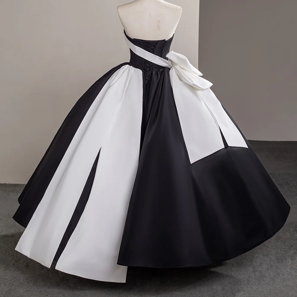 Gothic Black Evening Dresses with White Stitching Tulle