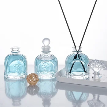 Ru Star Home Decor Embossed Vintage Round 50ml 100ml Clear Reed Glass Diffuser Bottle With Stopper