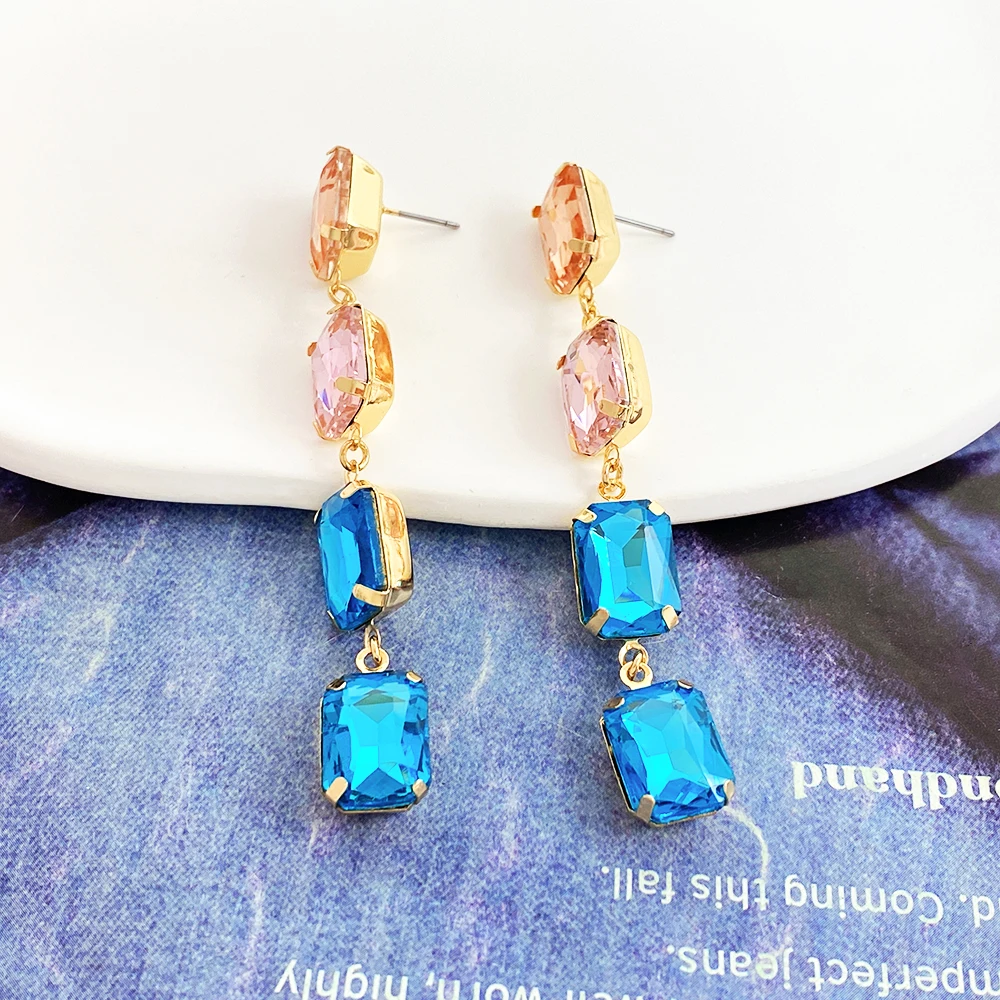product new geometric long tassel glass crystal square earrings elegant rhinestone earrings for weddings perfect for womens ears-4