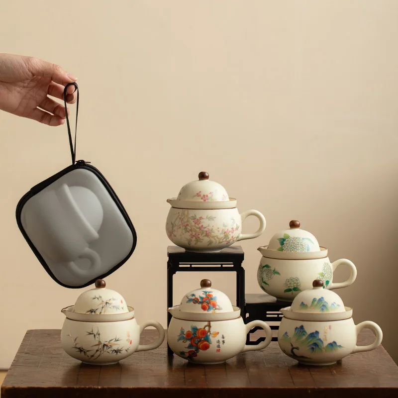 Hot Sale Portable Ceramic Metal Tea Set Portable Tea Cup Water Separation Tea Setting for Office Outdoor Camping