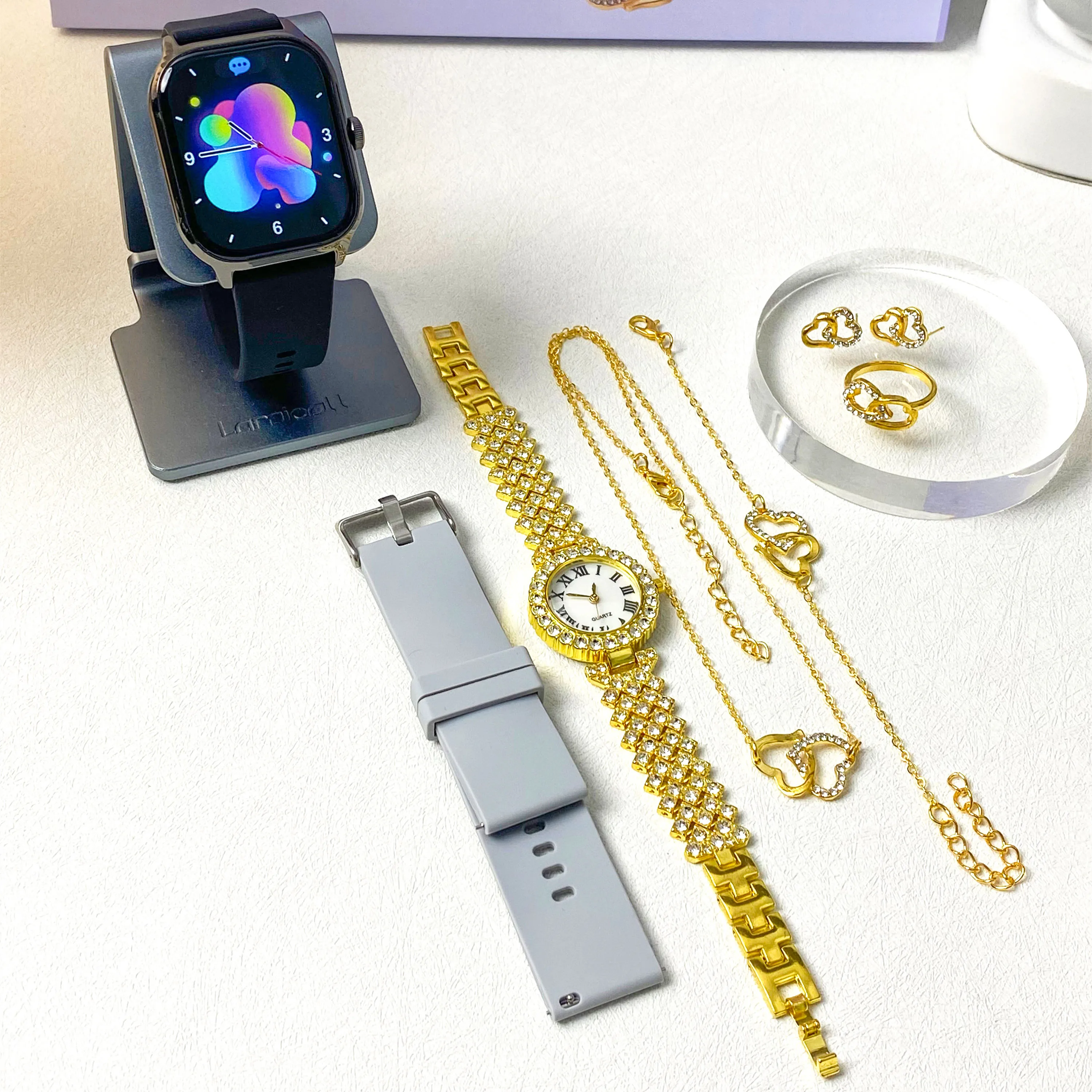 Luxury Ladies Gift Box Packaging Smart Watch in Set D15 GS Accessories  Quartz Watch Bracelet Necklace Earing for Women