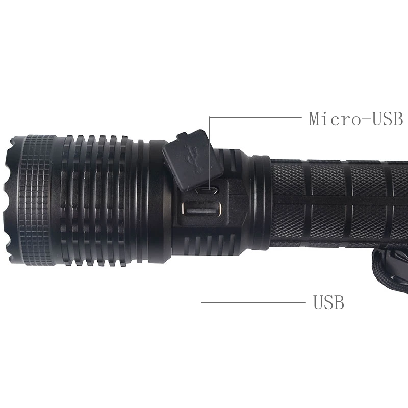 5000lumen t6 led zoom flashlight torch rechargeable with 18650 battery Outdoor 18650 Battery High Lumens USB Tactical LED Flashlight