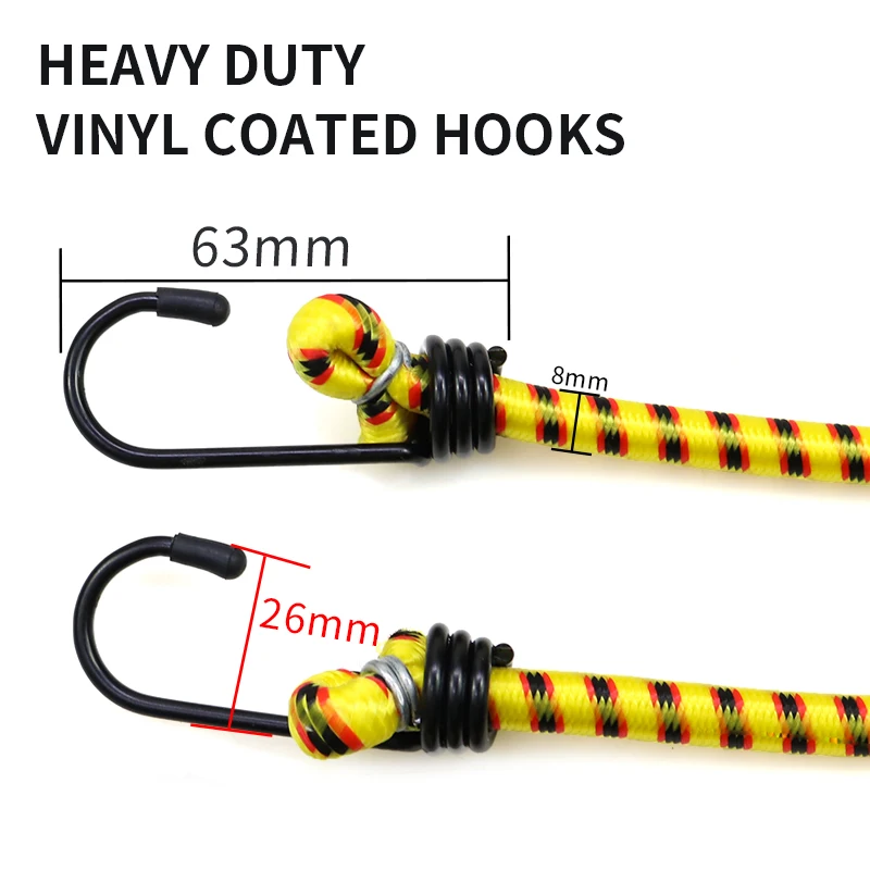8mm Rubber Bungee Cords With Metal Hooks Colour Ful Elastic Shock Rope