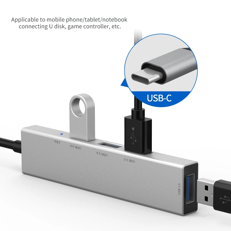 OEM Aluminum Alloy Type-c Usb c 3.0 Multiport 4-port 2 Usb 3.0 Hub