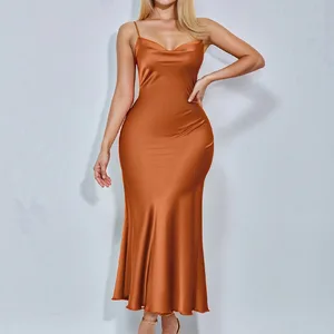 2025 Summer Women's Solid Color Slant Shoulder Split Single Shoulder Sexy Dress