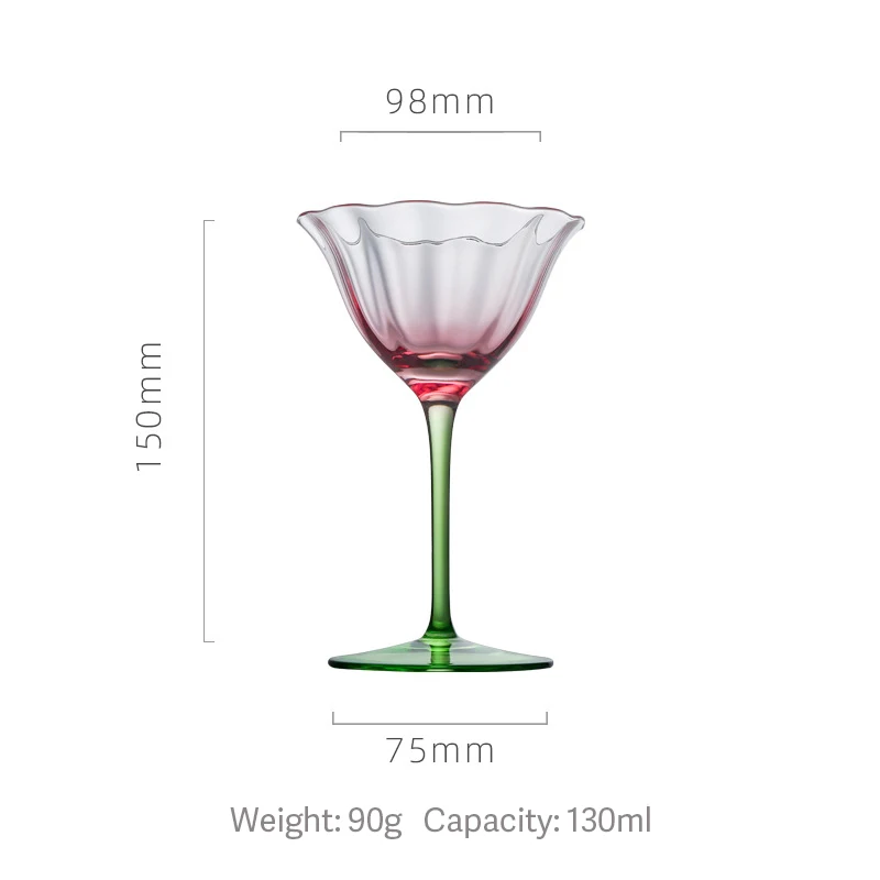 Vintage Floral Pink & Green Crystal Glass Goblet Home Cocktail Martini &  Flutes Champagnes Glasses