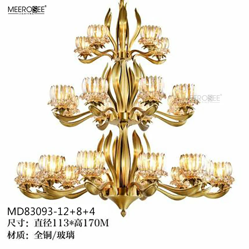 MEEROSEE Custom Made Design Copper Chandelier Glass Chandelier Light Brass Lighting Fixture MD83093