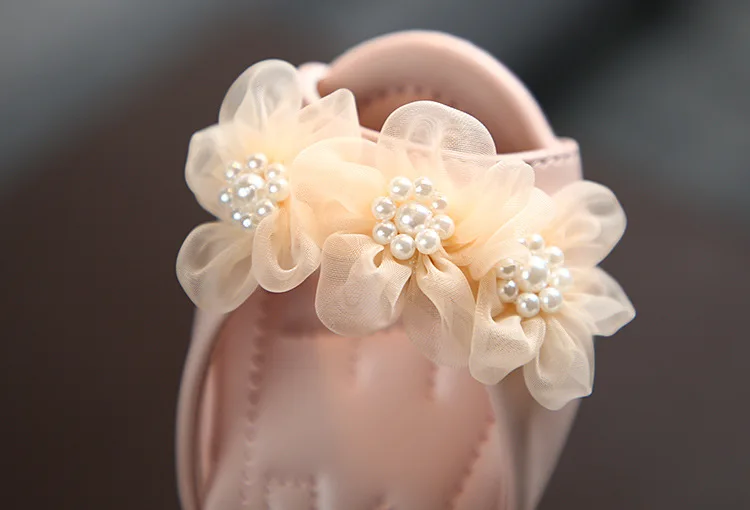 2021 hot sale  fashion  Pearl flower princess Soft bottom children's shoes MS321