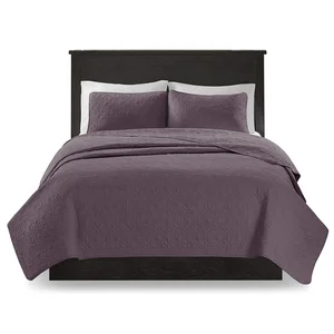 Quilted Three-piece Bedspread in Dark Gray With Pure Color Soft Bedding Sets