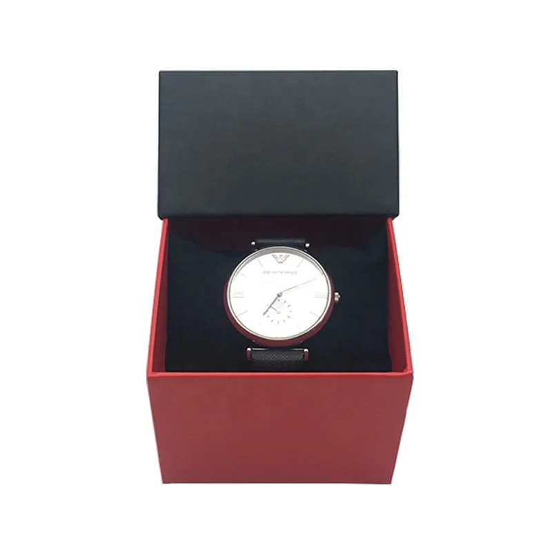 Factory Custom Logo Luxury High End Paper Black Rigid Cardboard Watch Packaging Box