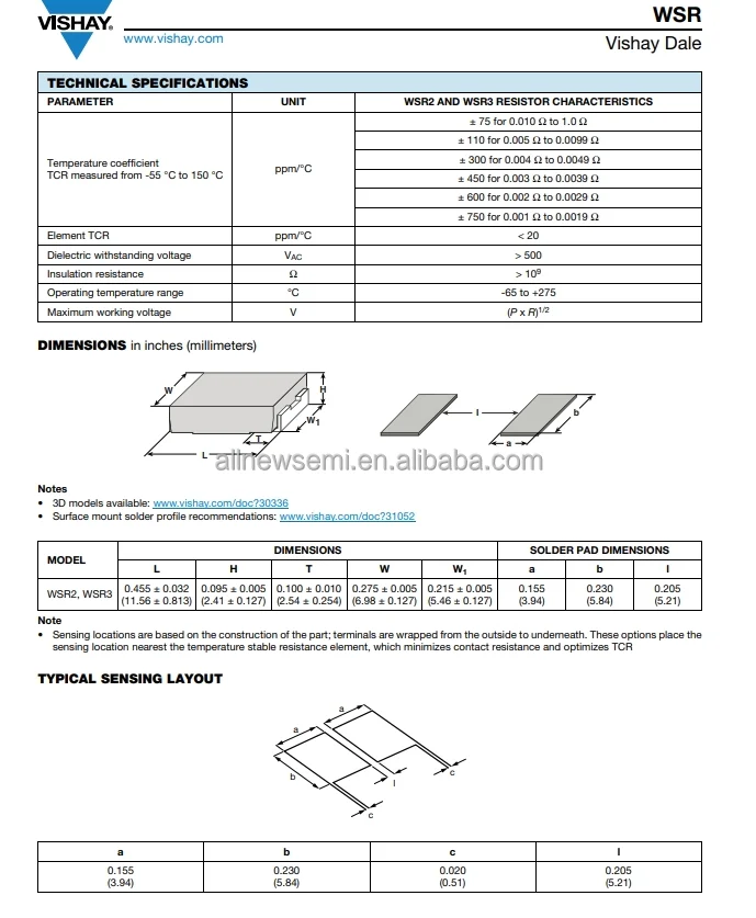 Hot sale Original WSR3R1000FEA Resistor 100 mOhms ±1% 3W Chip Resistor 4527 J-Lead Anti-Sulfur Automotive Current Sense Moisture