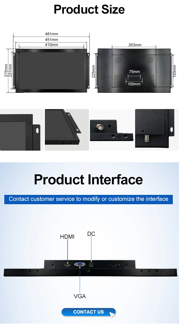 18.5 Inch Industrial Monitor HD-MI VGA AV BNC Industrial LCD Display Screen Metal Case Open Frame Embedded Monitor