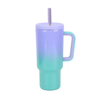 Vacuum stainless steel insulated cold cup with metal straw leak-proof large capacity 40OZ travel kettle car thermos bottle